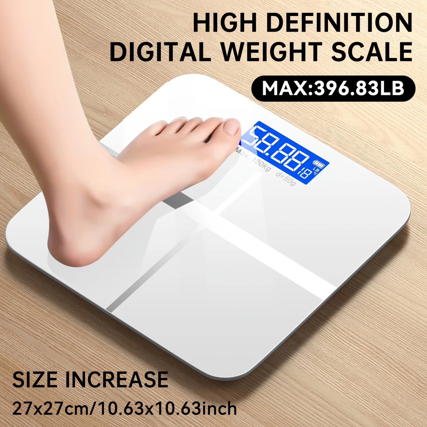 Digital Bathroom Scale 396lb, High-Precision Weight Scale with LCD Display, KG/LB Switch, Ultra-Wide Platform, Temperature