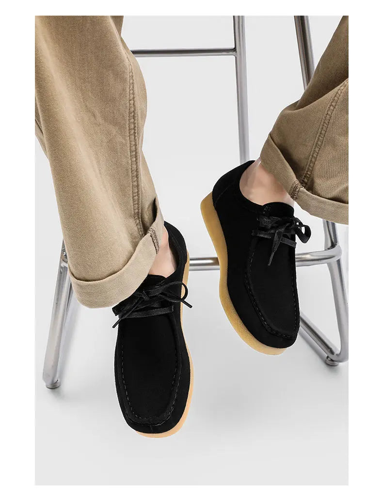 Retro Handmade Men's Casual Shoes Low Top Velvet Surface Smoke Rubber Spring Autumn British Style Flat Heel round Toe N-1