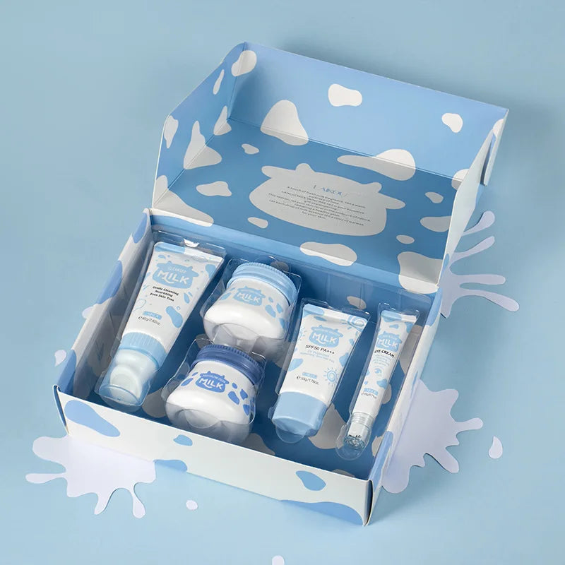 5pcs/box LAIKOU Milk Skin Care Sets Sunscreen Facial Cleanser Face Moisturizing Creams Eye Cream Repairing Smoothing Face Care