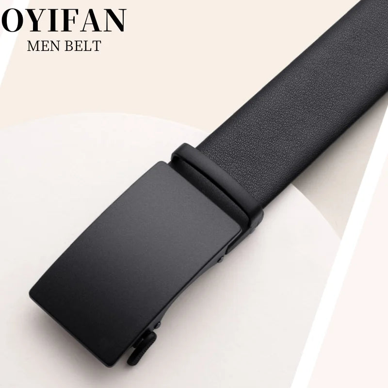 Simple men's belt black automatic buckle ratchet belt genuine leather belt best match jeans suit pants business casual belt men
