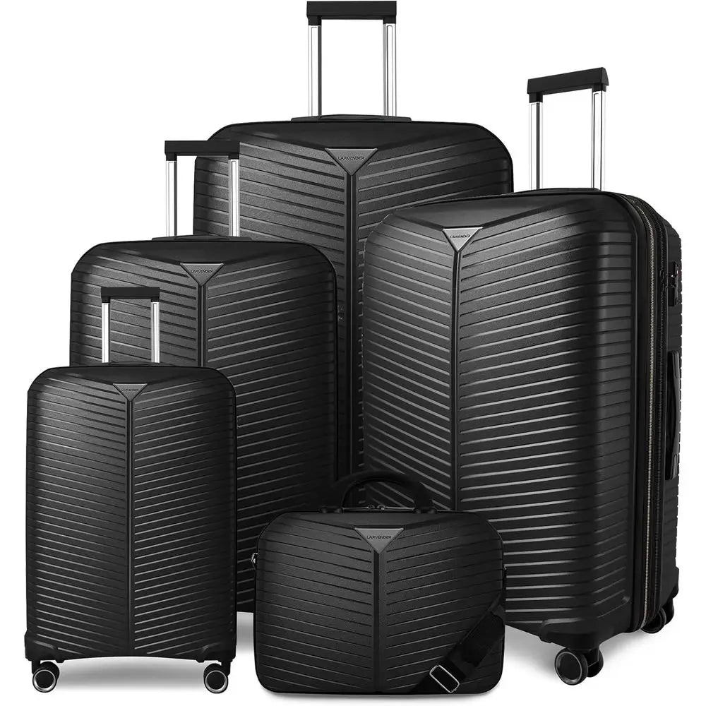 Expandable 5-Piece Spinner Suitcase Set, Durable Carry-On Luggage for Men and Women, Black