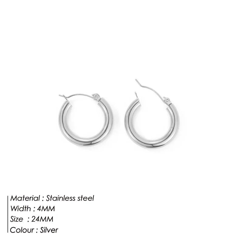 e-Manco Classic Stainless Steel Ear Buckle for Women Trendy Gold Color Small Large Circle Hoop Earrings  Jewelry Accessories