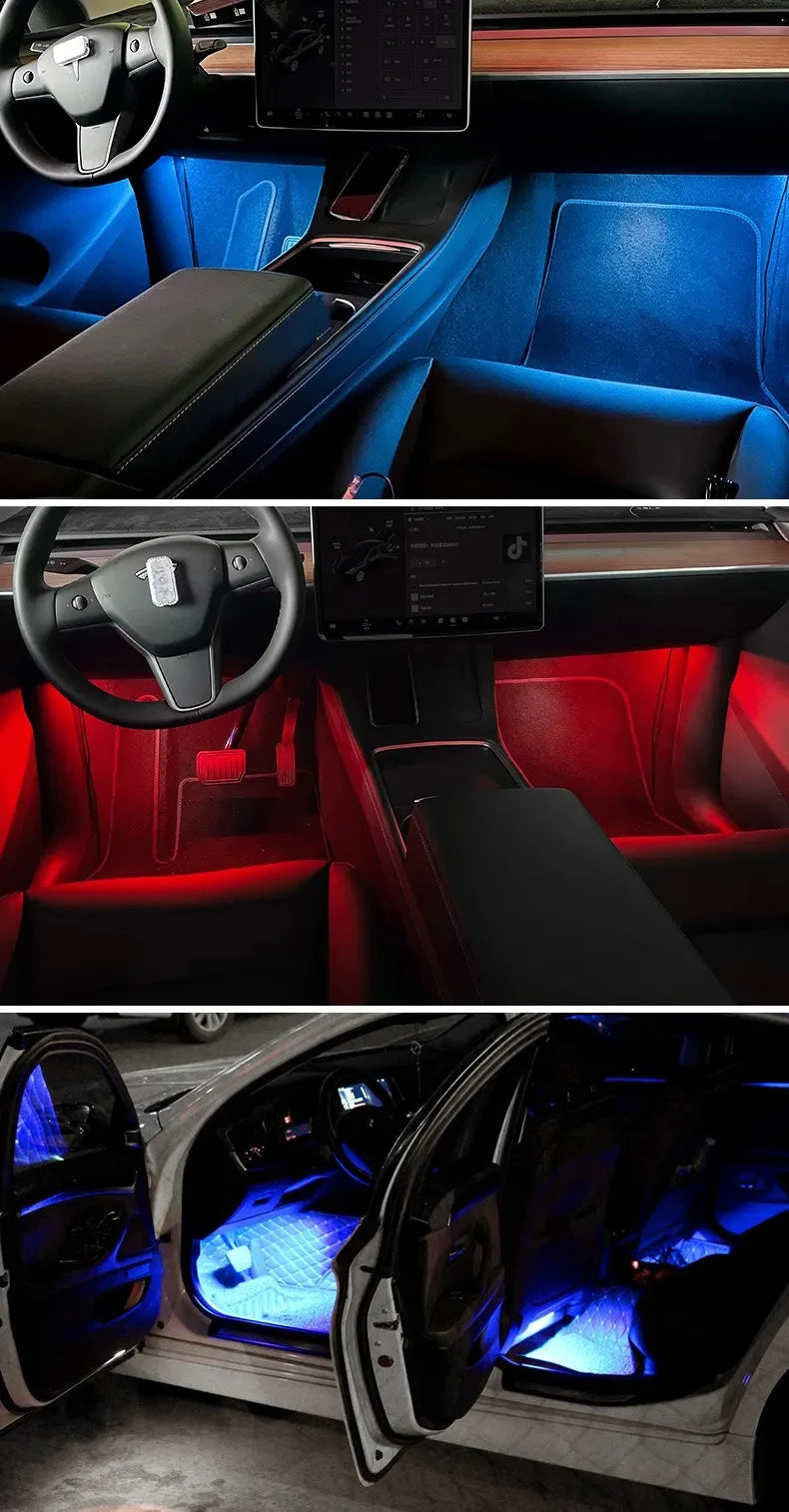 2 in 1 LED Car Neon Light Foot Light LED Interior Decoration Backlight Cigarette Lighter USB Atmosphere Lamp Vehicle Accessories