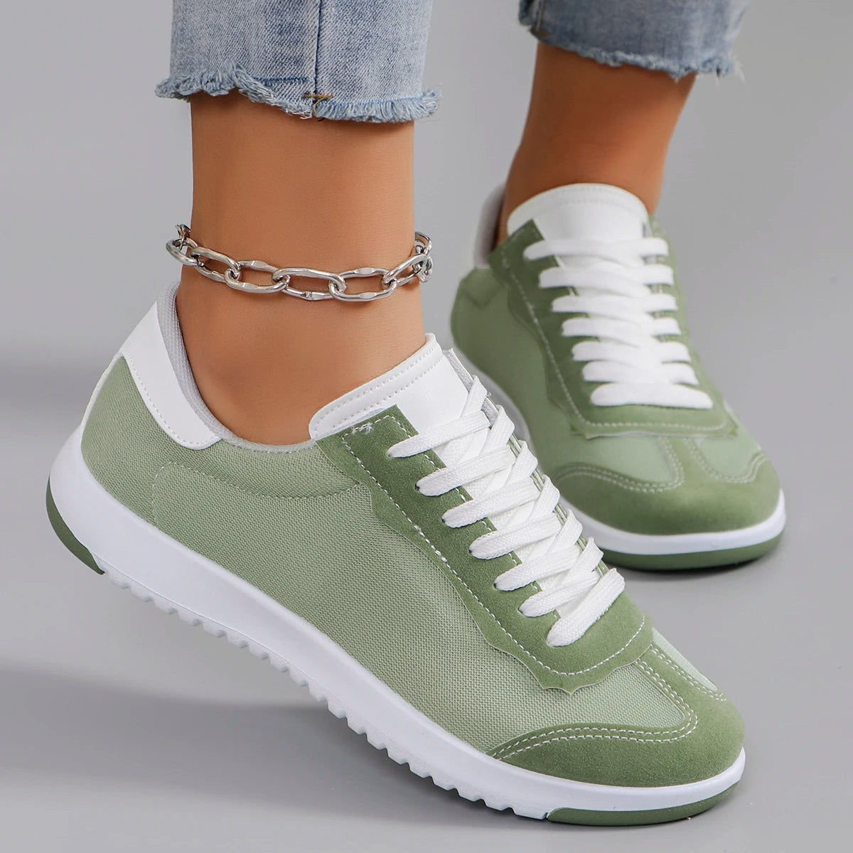 Spring new women's sports shoes, fashionable, breathable, lightweight, non-slip, wear-resistant, casual sports shoes, flat shoes