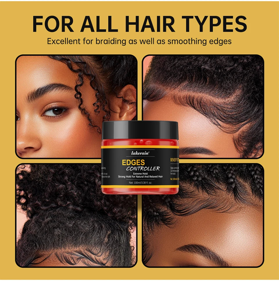 100ml/3.38 fl. oz. Edge Control Hair Gel Strong Hold Thick Edges Styling Gel Non-Greasy Non-Flaking Hair Gel For All Hair Types