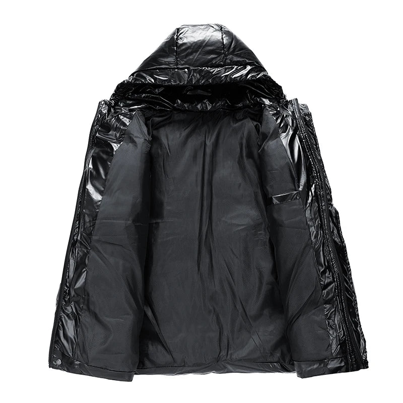 Men Parkas Thicken Warm Coat Men's Solid Color Parkas Coat Men's Fashion New Streetwear Winter Jacket Mens Glossy Black Jackets
