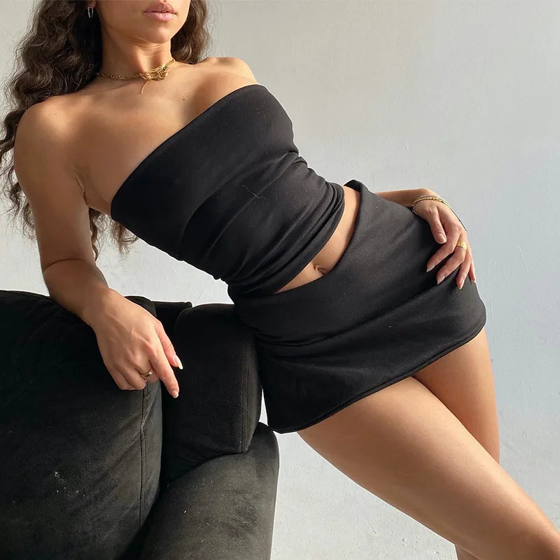 Y2k New Sexy Women Skirt Fashion Solid Color Tanks Package Hip Short Skirts Female Spring Summer Slim Mini Skirts Tube Tops Sets