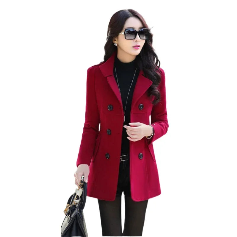 Spring Autumn Women's Slim Fit Short Double Breasted Woolen Coat Thickened Korean Style Fashionable Outerwear
