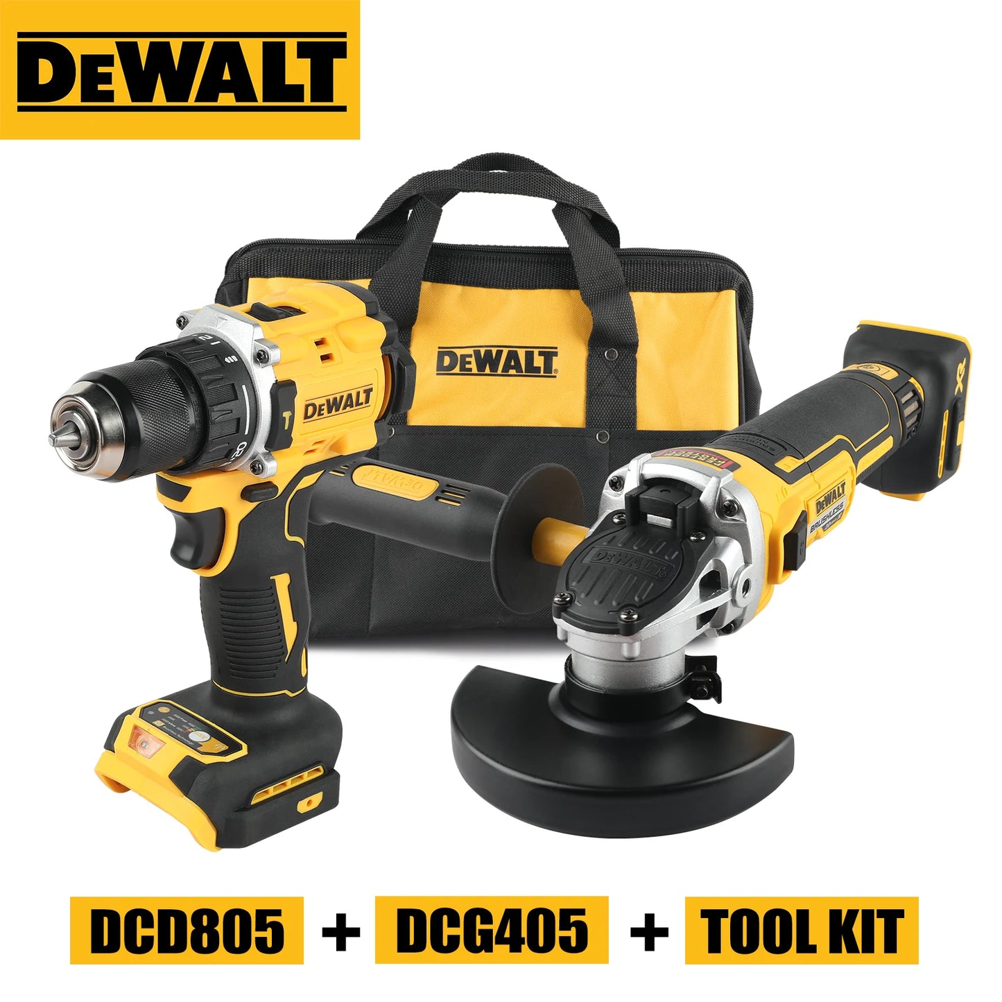 DeWalt impact drill drilelectric hand drill, Angle grinder polishing machine,DeWalt Bag combination Kit DCG405NT & DCD805