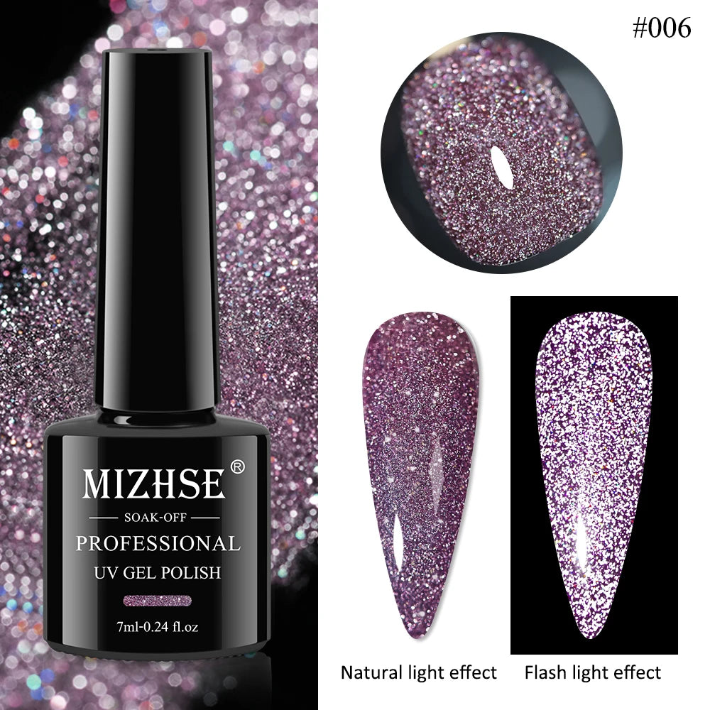 MIZHSE 7ML Reflective Top Coat Gel Nail Polish Shiny Glitter Vernis Semi Permanent Varnish Nail Gel Polish for Manicure Nail Art