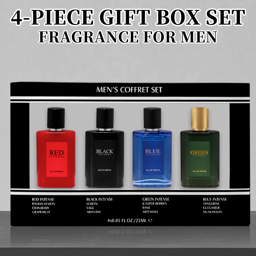 Men's Eau De Toilette Spray Gift Box 4-Piece Set 0.85 Fl Oz/bottle EDT Gifts for Men Long Lasting Fragranc Men's Travel Coffret