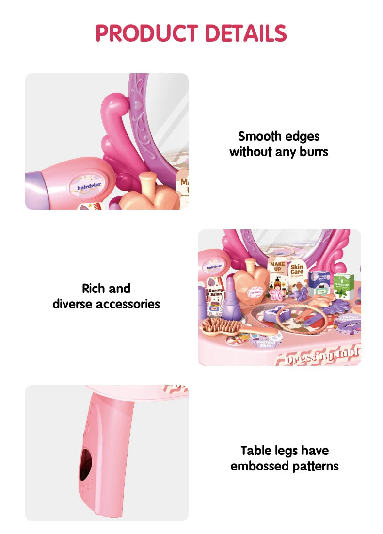 Children's Play house Toy Girl Simulated Dressing Table, DIY table and stickers, Girl pretending makeup toy gift for kid