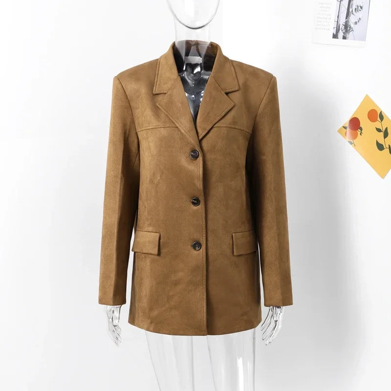 Boyfriend Brown Coat For Women Spring Turndown Collar Long Sleeve Female Jacket 2025 Fashion Loose Single-breasted Lady Coats