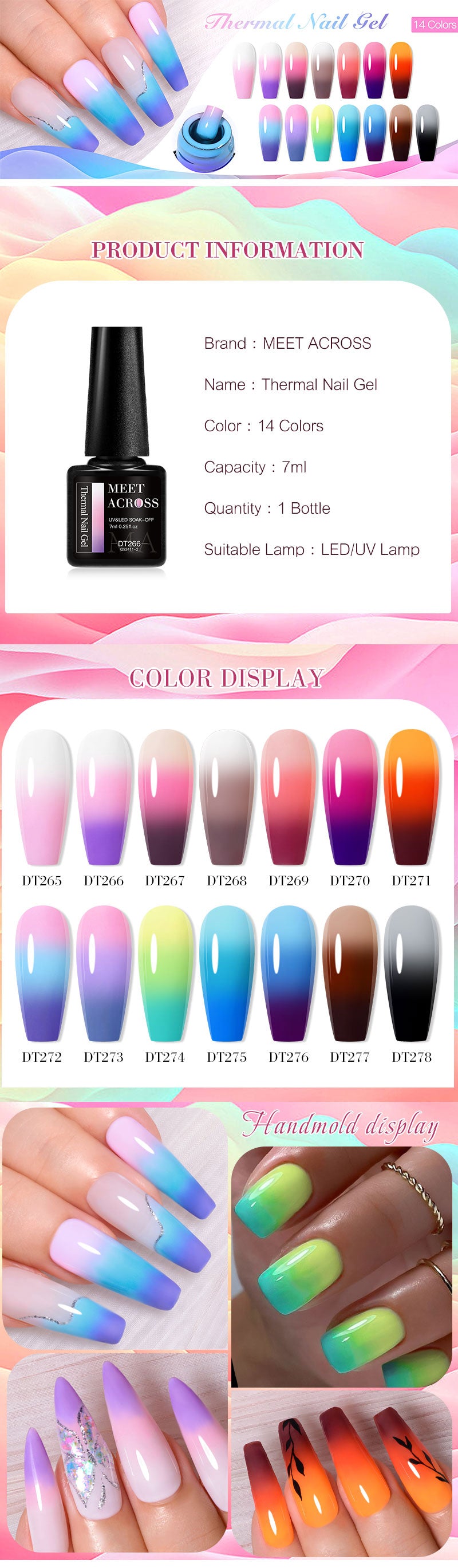 MEET ACROSS 7ml Thermal Gel Nail Polish Manicure 3 Layers Temperature Changing UV Gel Semi Permanent Soak Off Varnish Nail Art