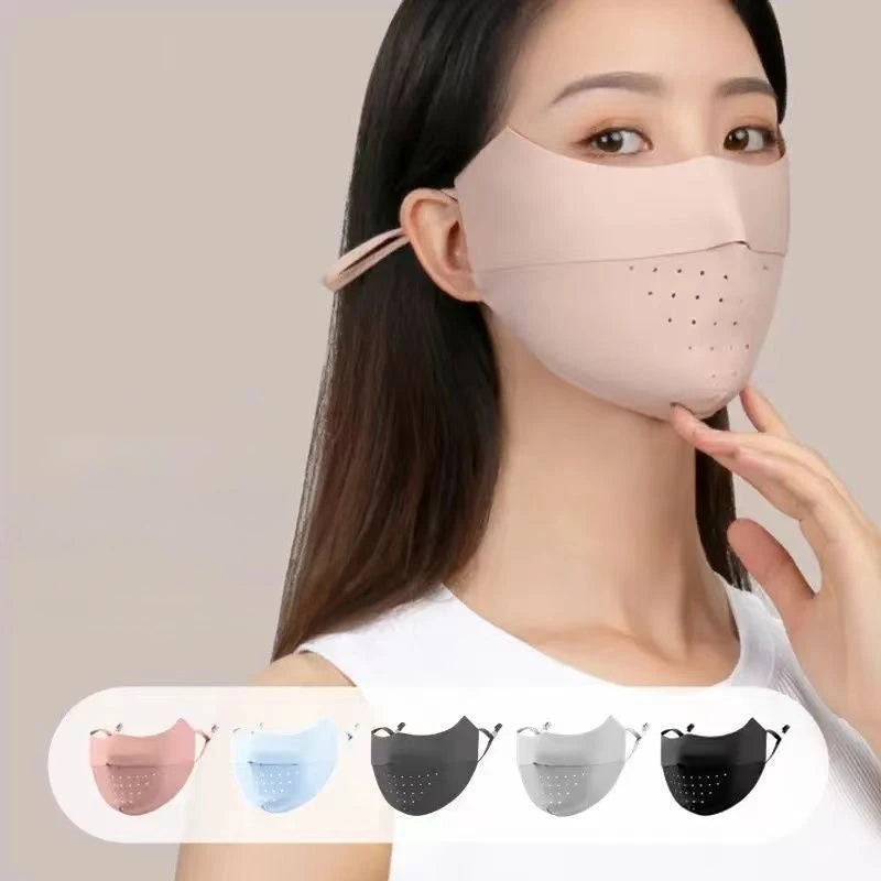 Summer Ice Silk Face Mask UV Sun Protection Respirator Men Women Adjustable Breathable Mask for Outdoor Running Cycling Sports