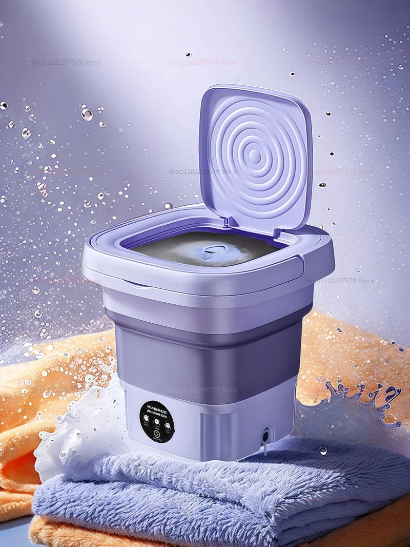 8L Portable Foldable Washing Machine With Drain Hose Full Automatic Mini Laundry Machine For Socks Underwear Travel Camping Dorm