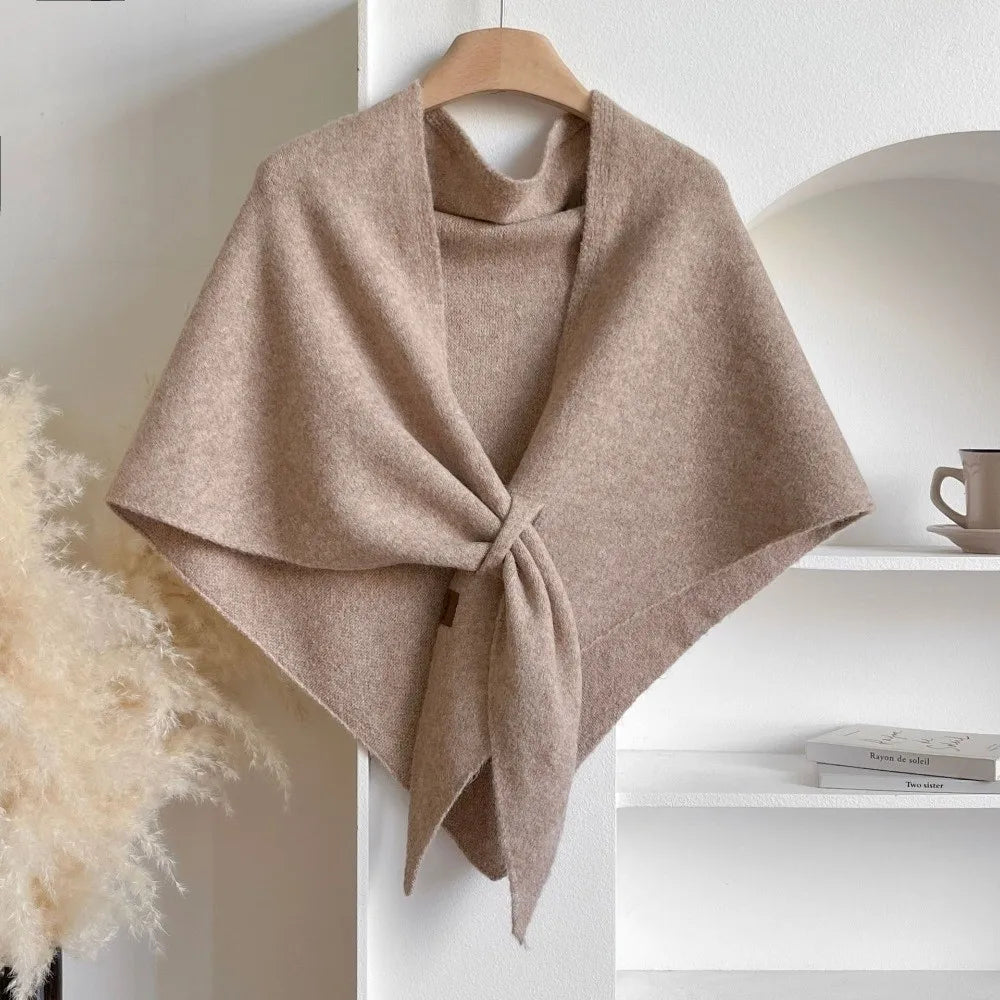 Fashion Solid Color Knitted Shawl Thickened Neck Wrap Triangle Scarf Winter Warm Soft Sweater Shawl Cape