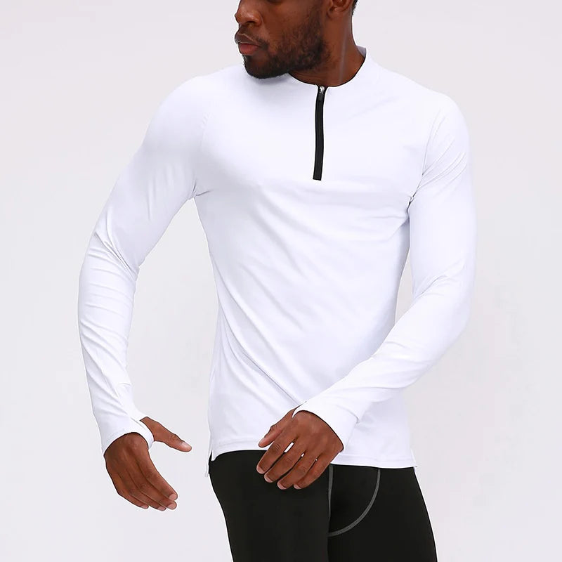 Men's Long Sleeve Fitness T-Shirt Quick Dry Breathable Sportswear Outdoor Running Basketball Elastic Sports Slim Tops Clothes