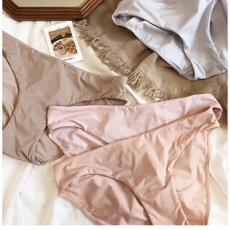 9 Color Women Seamless Panties Sexy Low Waist Milk Silk Comfort Breathable Briefs Buttock Cover Basic Shorts Ladies Lingerie
