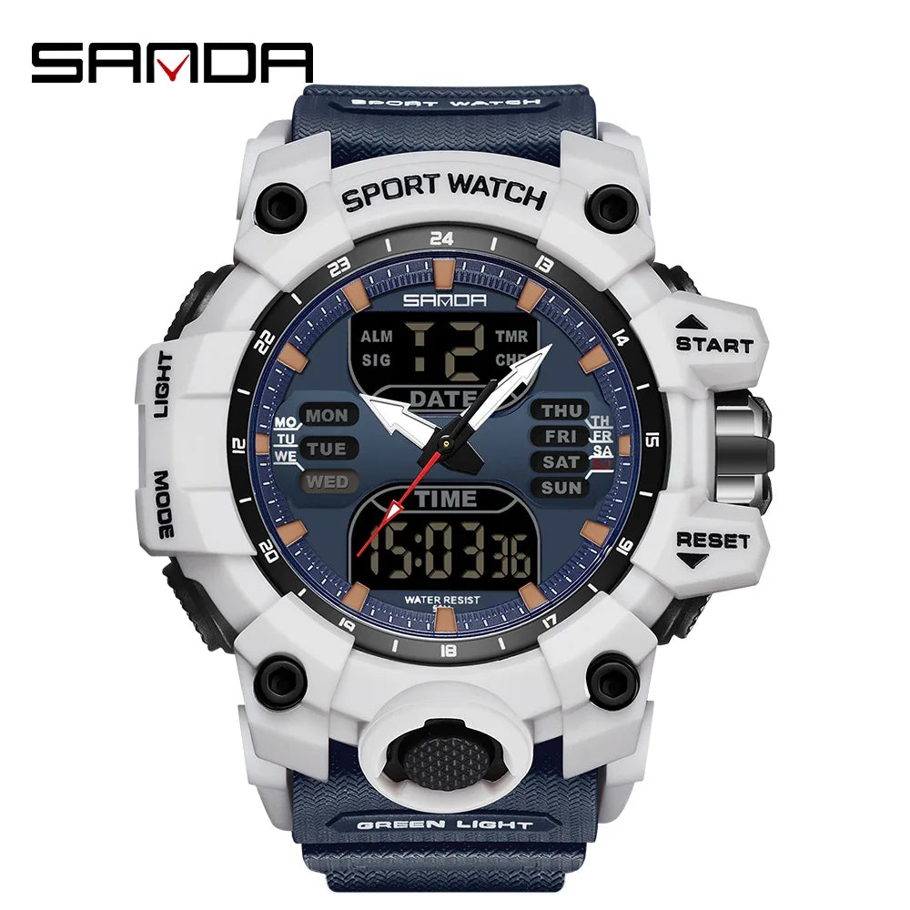 SANDA 6126 Military Man Alarm Stopwatch Quartz Wristwatch Male Digital Clock  Dual Display Men Watches Waterproof Sports Watch
