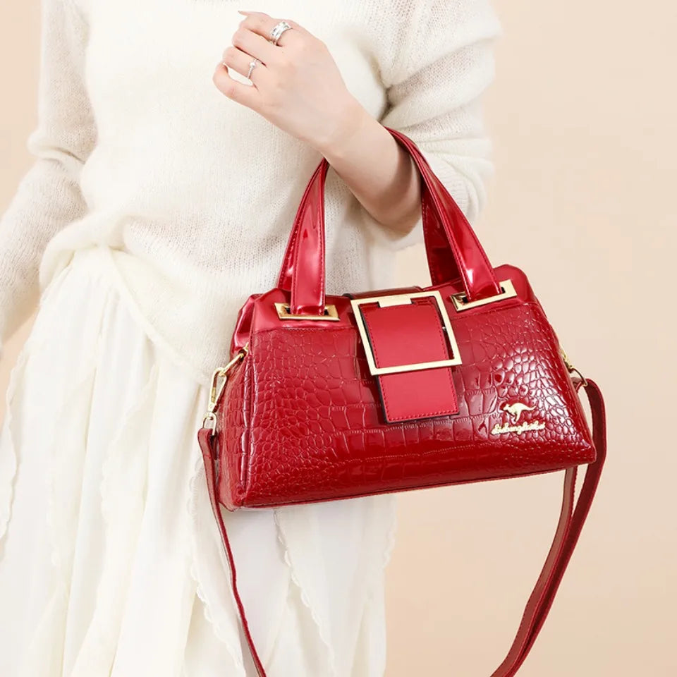 Fashion Elegant Madam Handbag Crocodile Pattern with Lattice Luxury Women Shoulder Tote Bag Two Layers Ladies Bag Big Belt Sac