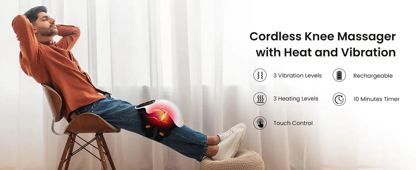 Cordless Knee Massager with Heat,Relax Knee Massage Helps Joint Stiff and Discomfort,3 Levels Heat & Vibration 10 Min Auto Off