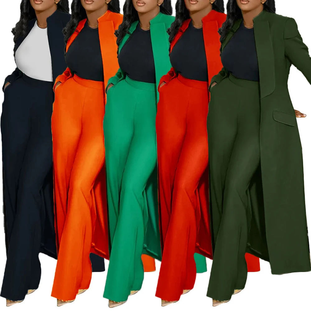 Streetwear Fashion X-Long Blazer Coat and Long Pants Suit 2 Two Piece Set for Women 2025 Spring African Work Business Outfits
