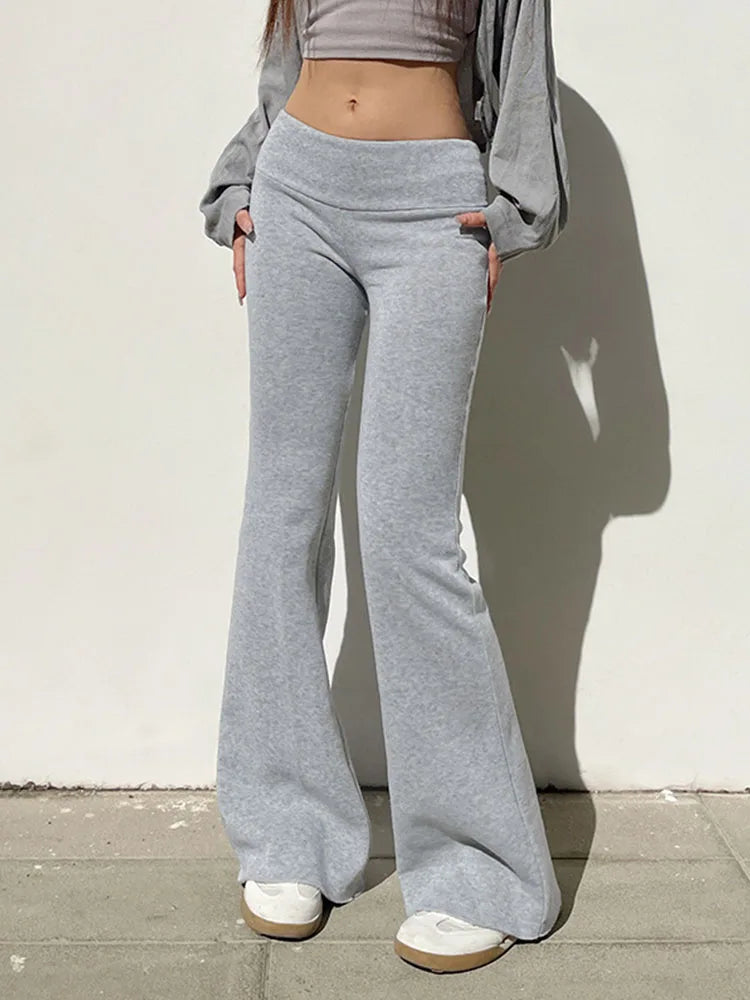 Casual Sexy Basic Solid Flare Pants Y2K Slim Low-Waisted Boot Cut Pants Women 2024 Autumn Spring Fashion Streetwear Lady