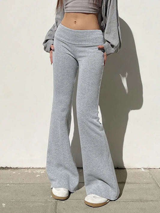 Casual Sexy Basic Solid Flare Pants Y2K Slim Low-Waisted Boot Cut Pants Women 2024 Autumn Spring Fashion Streetwear Lady