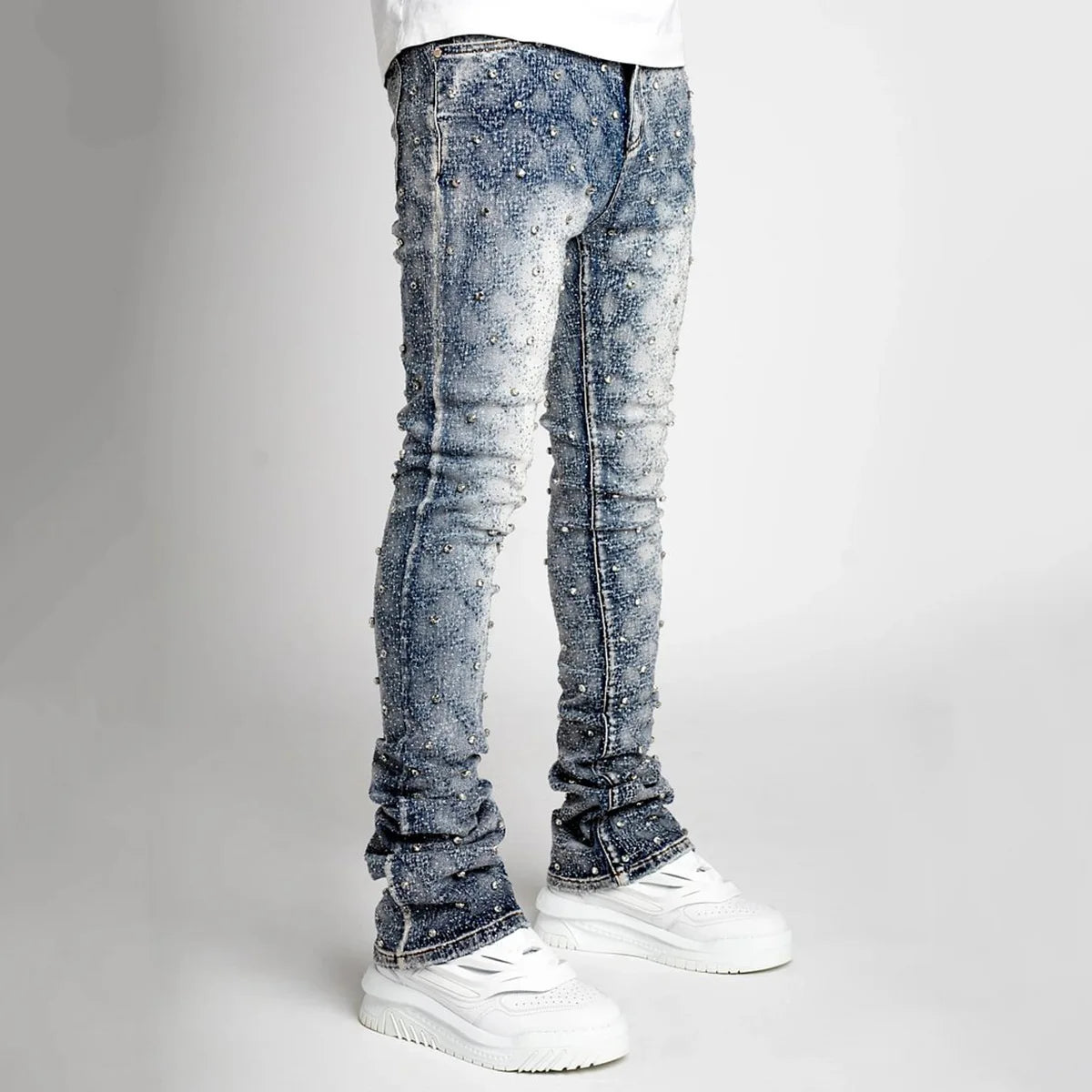 Jeans Denim Men Long Pants Flare Pant Hole Sheath High Waist Casual Punk Gothic Streetwear Straight Trousers Autumn Winter