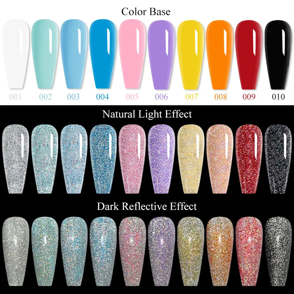 MIZHSE 7ML Reflective Top Coat Gel Nail Polish Shiny Glitter Vernis Semi Permanent Varnish Nail Gel Polish for Manicure Nail Art
