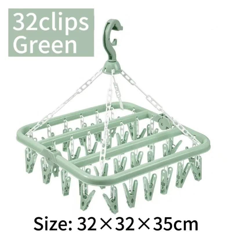 Clothes Drying Hanger with 32 Clips and Drip Foldable Hanging Rack  Laundry Clothes Hanger for Drying Socks Lingerie underwear