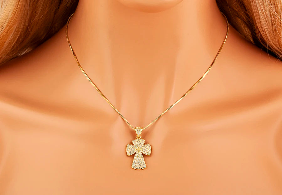 Nidin New Trendy Personality Design Cross Pendant Necklace For Women Men Shiny Crystal Zircon Charm Jewelry Daily Party Gifts