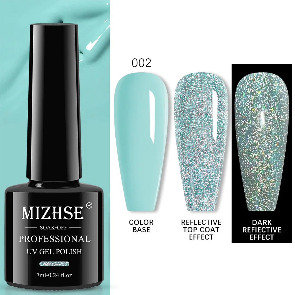 MIZHSE 7ML Reflective Top Coat Gel Nail Polish Shiny Glitter Vernis Semi Permanent Varnish Nail Gel Polish for Manicure Nail Art