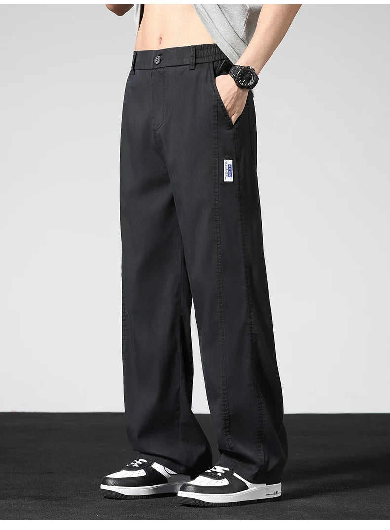 Summer Thin Casual Pants Men's Straight Wide Pants Brand Clothing Lyocell Stretch Loose Trousers Korean Trendy Man Clothing