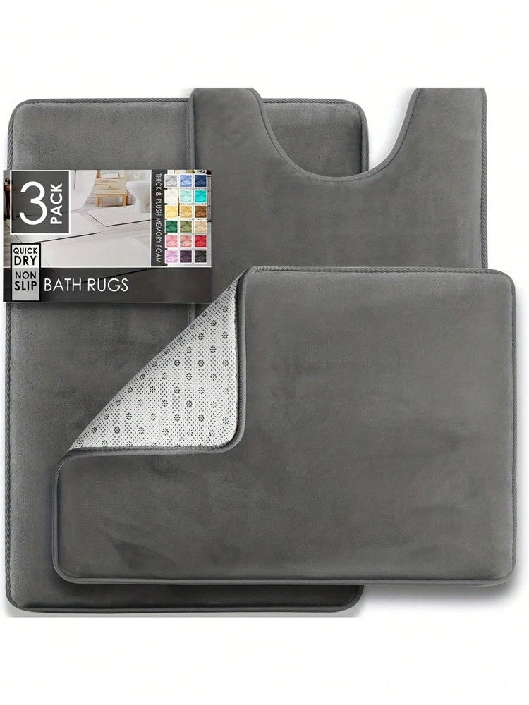 3PC  Bathroom Rugs Velvet Memory Foam Non-Slip Bath Rugs Machine Wash Dries Quickly - Ultra Soft Bath Mats for Bedroom kitchen