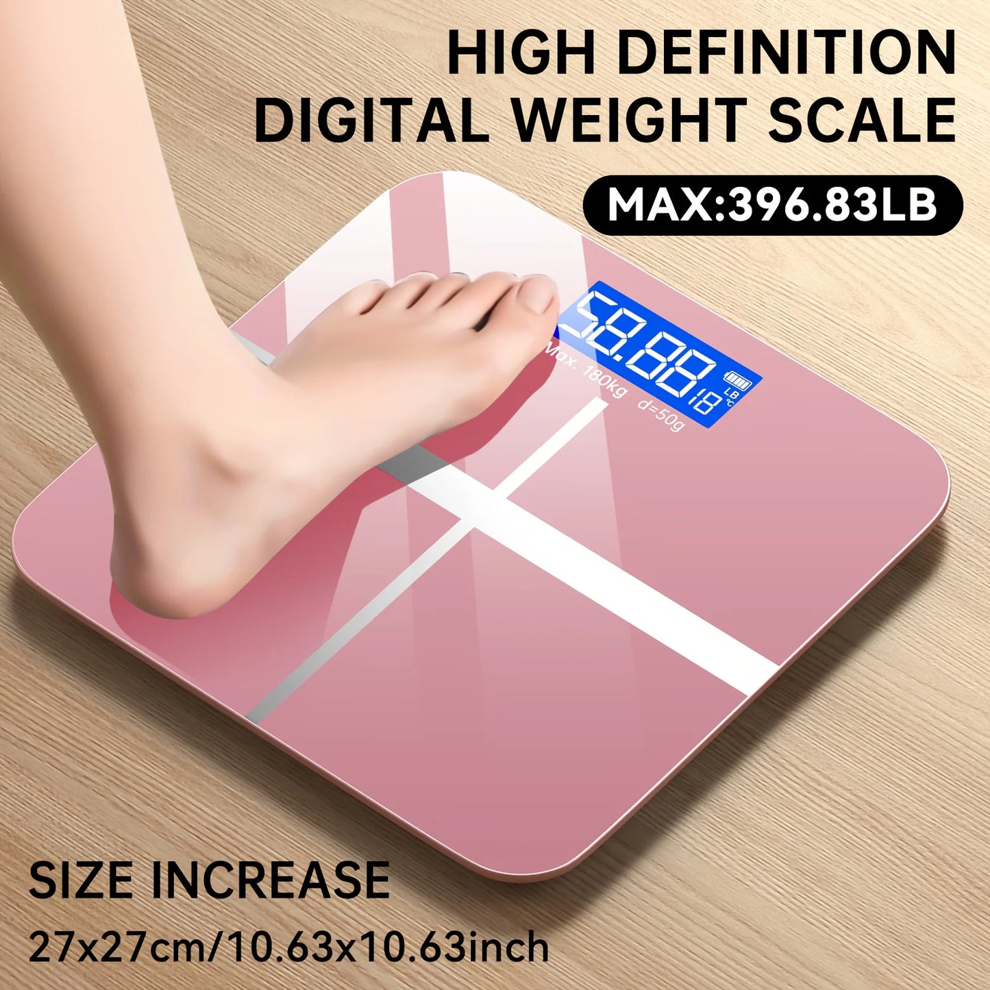 Digital Bathroom Scale 396lb, High-Precision Weight Scale with LCD Display, KG/LB Switch, Ultra-Wide Platform, Temperature