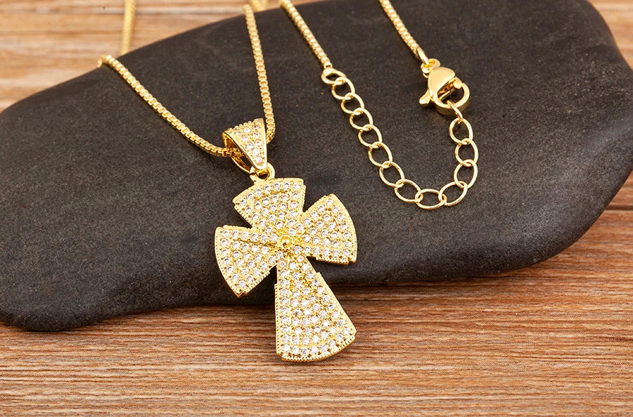 Nidin New Trendy Personality Design Cross Pendant Necklace For Women Men Shiny Crystal Zircon Charm Jewelry Daily Party Gifts