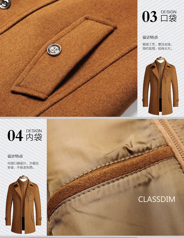 Men Winter Jackets Cashmere Overcoats Wool Blends Trench Coats High Quality New Winter Coats Male Business Casual Trench Coats