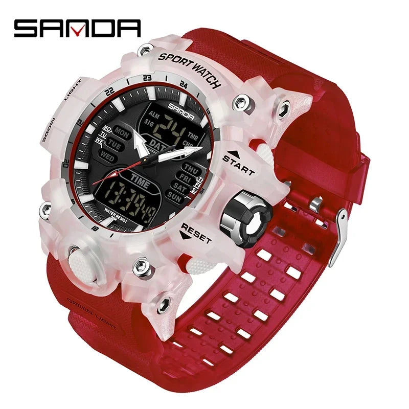 SANDA 6126 Military Man Alarm Stopwatch Quartz Wristwatch Male Digital Clock  Dual Display Men Watches Waterproof Sports Watch