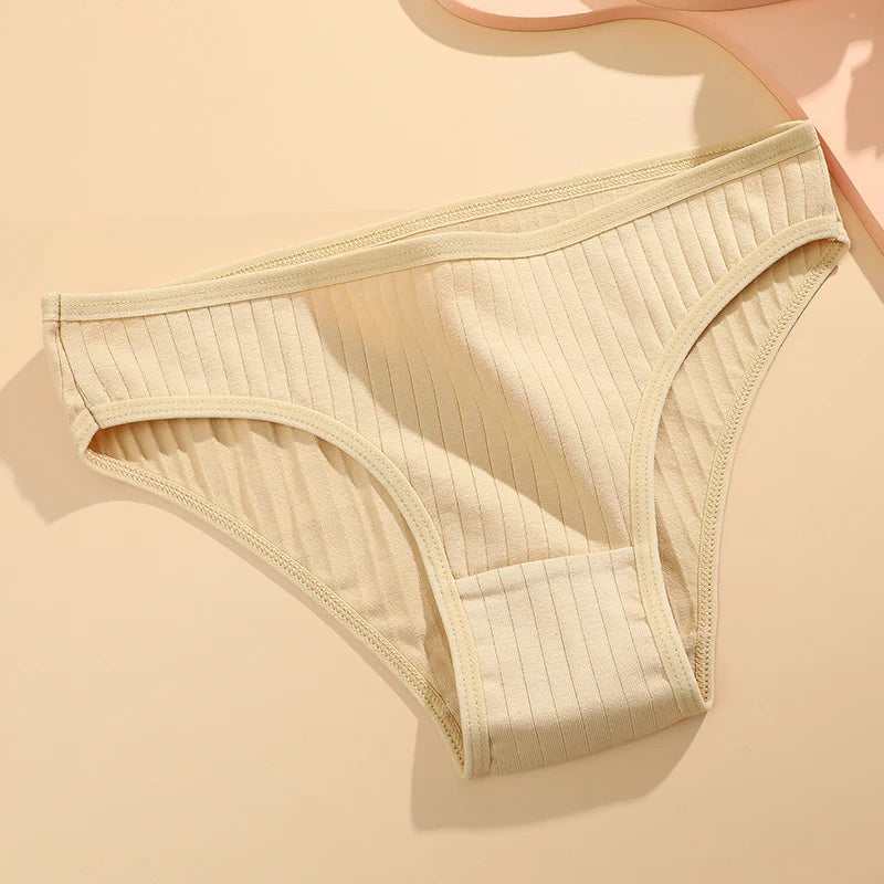 FINETOO 9PCS/SET Cotton Striped Underwear Women's Panties Sexy Soft Solid Color Briefs Female Comfortable Stretch Lingerie M-XL