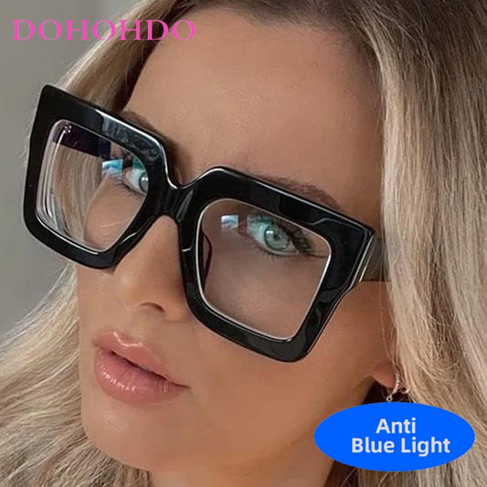 Retro Luxury Oversized Square Anti-Blue Light Glasses Women Men Optical Eyeglasses Trendy Computer Classic Glasses Ladies Lentes