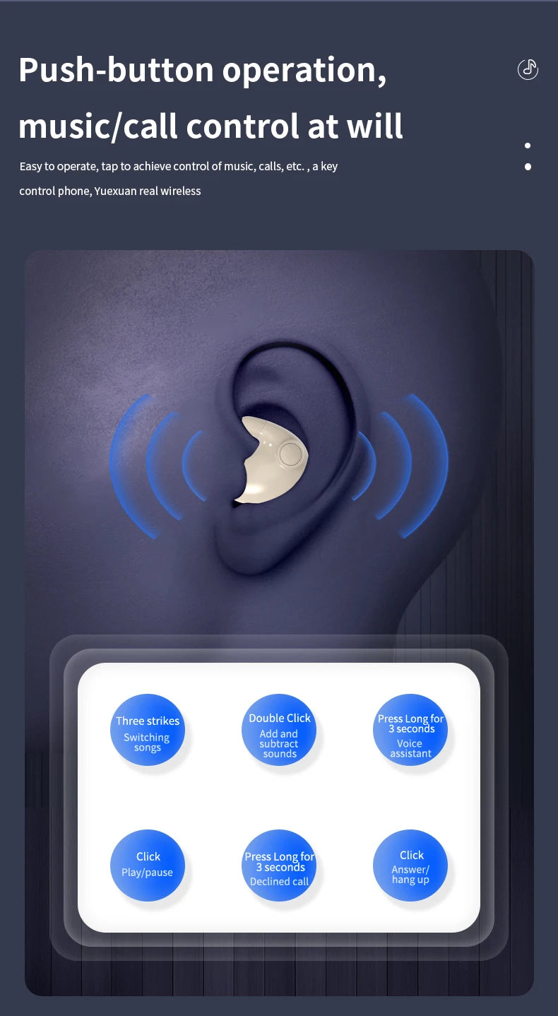 Sleep Invisible Stereo Headset IPX5 Waterproof Wireless Bluetooth Earphone Earbuds with Mic for Phone Bluetooth 5.3 Headphones