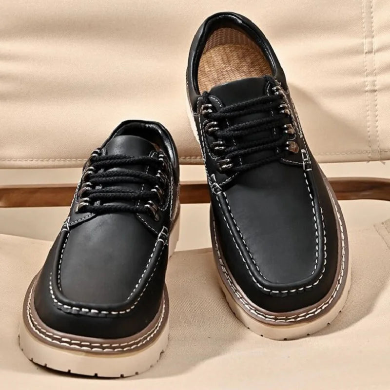 Men's Work Shoes Luxury Brand Leather Outdoor Casual Shoes for Men Dress Shoes High Quality Comfy Thick Bottom Shoes D2A54