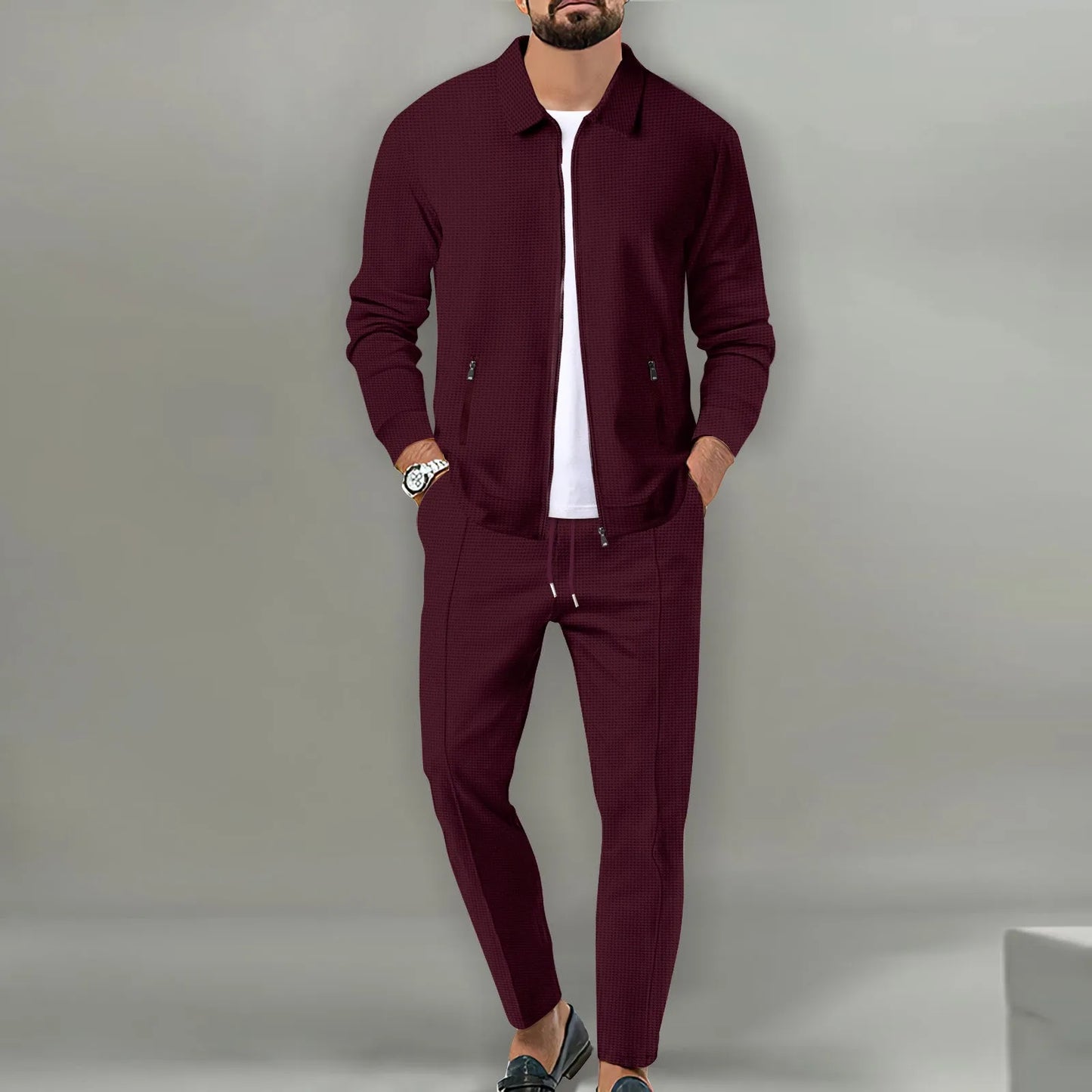 The new 2025 spring and autumn sports men's youth popular solid color jacket jacket trousers two leisure sports suit