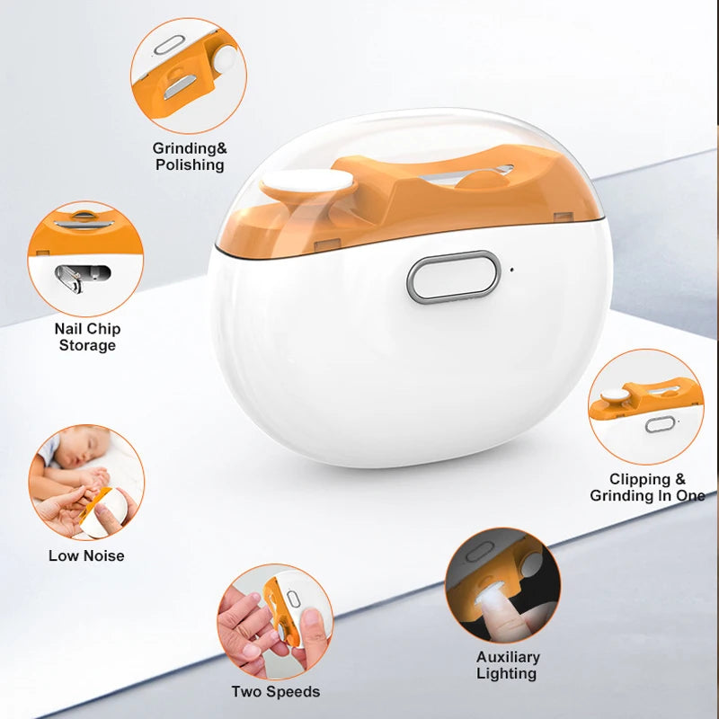 2-in-1 Automatic Electric Nail Trimmer Polisher with LED Light Safe Baby Nail Care Accessories for Babies Adults Manicure Tools