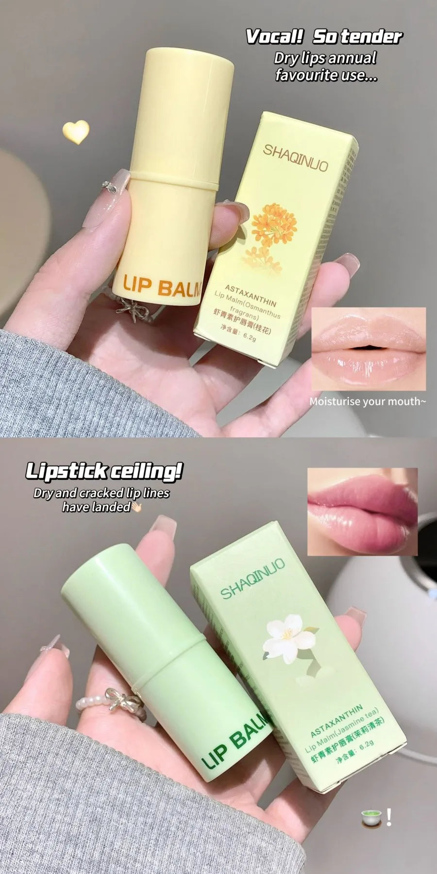 3-Color Lip Balm - Osmanthus, Jasmine Tea, and Grape Scents ,lip care, hydrating and nourishing
