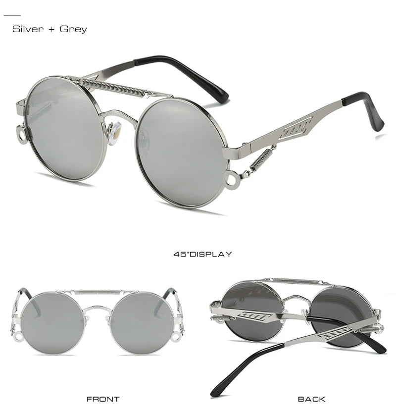 SHAUNA Retro Metal Double Bridges Round Sunglasses Women Fashion Gradient Mirror Eyewear Men Trending Punk Spring Sun Glasses