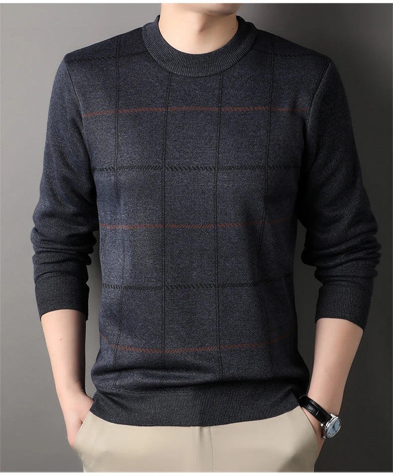 Round Necked Sweater for Men with Plush Insulation and Inner Layer for Men with Bottom Layer Men's Autumn and Winter Black Knit