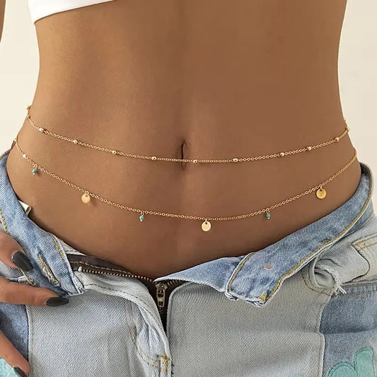 Spring Summer New Boho Minimalism Multilayer Waist Beads Women Fashion Geometric Sequins Belly Chain Sexy Body Chain Jewelry